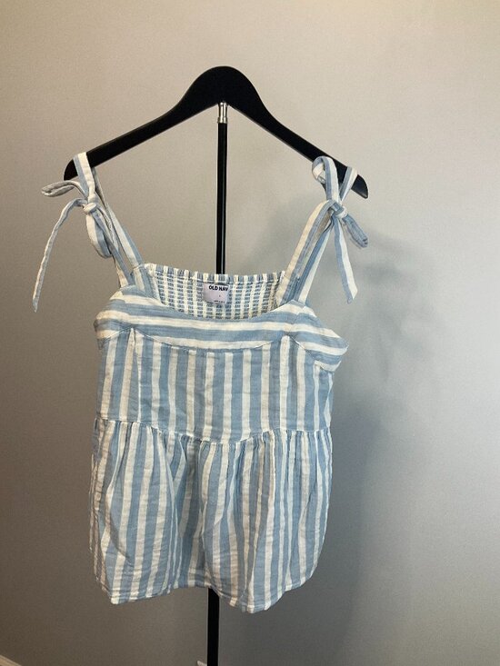 Old Navy Tops - Old Navy Women's Large Blue & White Striped Tie Strap Peplum Tank Top